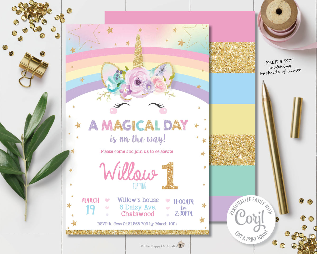 Download Now Lorelei's Personalized Pastel Rainbow & Unicorn Topper –  Lively Decor & Joy