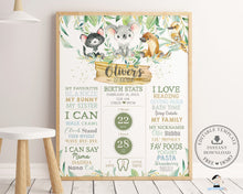 Load image into Gallery viewer, Greenery Australian Animals Koala Platypus 1st Birthday Milestone Sign Birth Stats - Editable Template - Digital Printable File - Instant Download - AU1