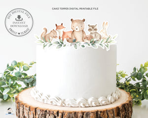Chic Woodland Animals Greenery Cake Topper Digital Printable File - Instant Download - WG12