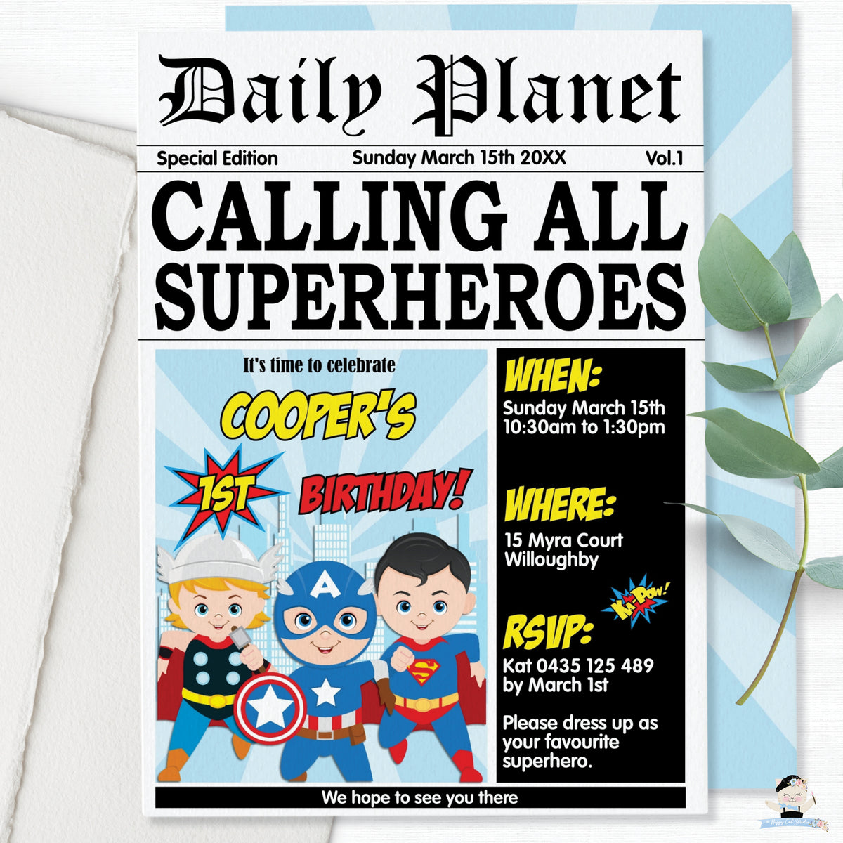 superhero boys comic birthday daily planet invitation - editable template -  digital printable file - instant download - hp2