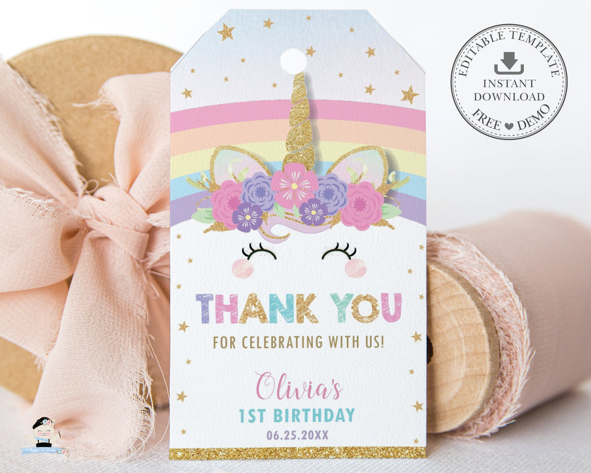 Rainbow Thank You Tags, Party Favor Label, Pastel Rainbow Birthday  Decorations INSTANT DOWNLOAD Printable PDF With Editable Text 