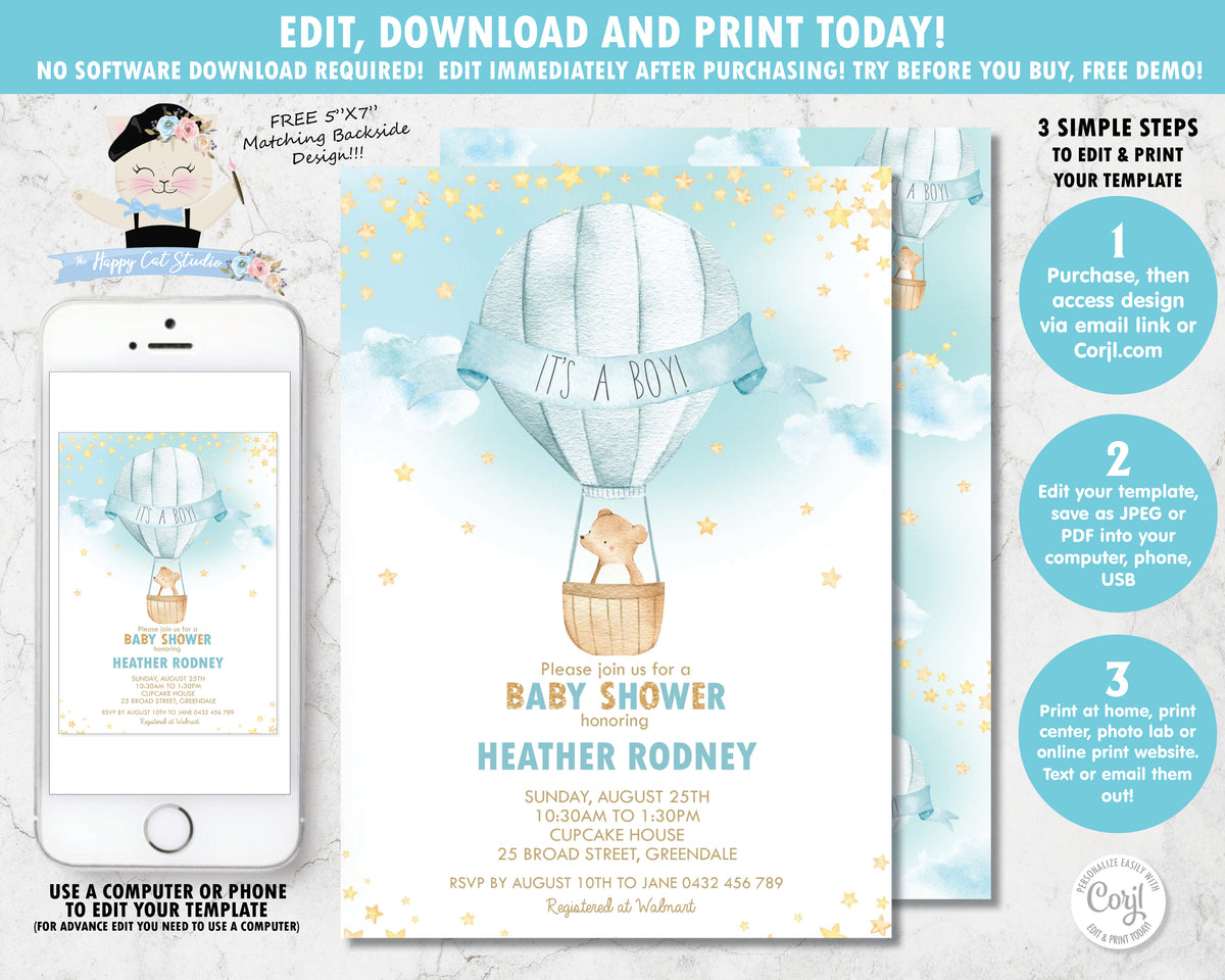 Hot air balloon baby shower best sale invitations free