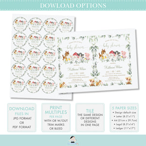 Cute Farm Animals Barnyard 3rd Birthday Turning Three Invitation Printable, EDITABLE TEMPLATE, INSTANT Download, BY5