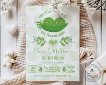 Load image into Gallery viewer, Cute Sweet Two Peas in a Pod Twin Boys Birthday Invitation Editable Template - Digital Printable File - Instant Download - SP1