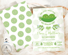 Load image into Gallery viewer, Cute Sweet Two Peas in a Pod Twin Boys Birthday Invitation Editable Template - Digital Printable File - Instant Download - SP1