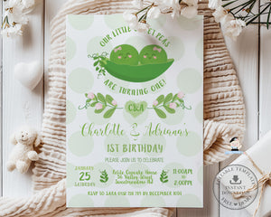 Cute Sweet Two Peas in a Pod Twin Girls Birthday Invitation Editable Template - Digital Printable File - Instant Download - SP1