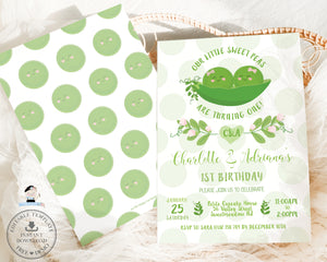 Cute Sweet Two Peas in a Pod Twin Girls Birthday Invitation Editable Template - Digital Printable File - Instant Download - SP1