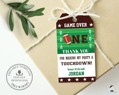 Football First Year Down Favor Tag Editable Birthday Party Template Instant Download FB1