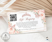 Load image into Gallery viewer, Chic Blush Pink Floral Butterflies Quinceanera Gift Registry QR Code Enclosure Card Quinceanera Sweet 16 Birthday Editable Template QC45 (Copy)