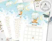 Load image into Gallery viewer, Cute Animals Blue Hot Air Balloon Value Bundle Baby Shower Games Print Yourself Printable Activities - Instant Download - HB5