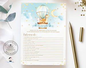 Cute Animals Blue Hot Air Balloon Value Bundle Baby Shower Games Print Yourself Printable Activities - Instant Download - HB5