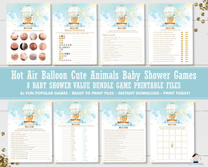 Cute Animals Blue Hot Air Balloon Value Bundle Baby Shower Games Print Yourself Printable Activities - Instant Download - HB5