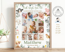 Load image into Gallery viewer, Farm Animals Barnyard Greenery Baby First Year Photo Collage 1st Birthday Milestone Editable Template - Digital Printable File - Instant Dowload - BY5