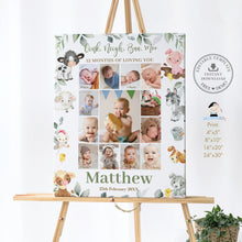 Load image into Gallery viewer, Farm Animals Barnyard Greenery Baby First Year Photo Collage 1st Birthday Milestone Editable Template - Digital Printable File - Instant Dowload - BY5