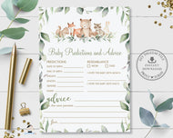 Woodland Animals Baby Predictions and Advice, INSTANT DOWNLOAD, Greenery Fun Baby Shower Game Activities Printable File, WG12