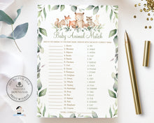 Load image into Gallery viewer, Woodland Animals Baby Animals Match Game, INSTANT DOWNLOAD, Greenery Fun Baby Shower Game Activities Printable File, WG12