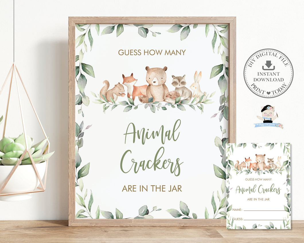 Guess How Many Animal Crackers Baby Shower Game Woodland Animals