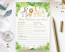 Load image into Gallery viewer, Jungle Animals Baby Predictions and Advice Card, INSTANT DOWNLOAD, Greenery Fun Baby Shower Game Activities Printable File, JA1