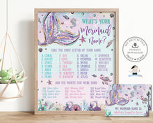 Load image into Gallery viewer, What&#39;s your Mermaid Name Game Sign and Name Card Under the Sea Pool Birthday Activity, INSTANT Download, MT2