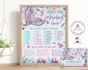What's your Mermaid Name Game Sign and Name Card Under the Sea Pool Birthday Activity, INSTANT Download, MT2
