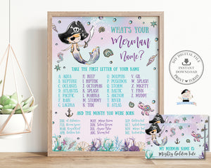 What's your Merman Name Game Sign and Name Card Pirate Mermaid Under the Sea Pool Birthday Activity, INSTANT Download, MT2