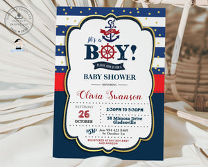 Ahoy, It's a Boy! Nautical Baby Shower Invitation - Editable & Printable Template Instant Download - NT1
