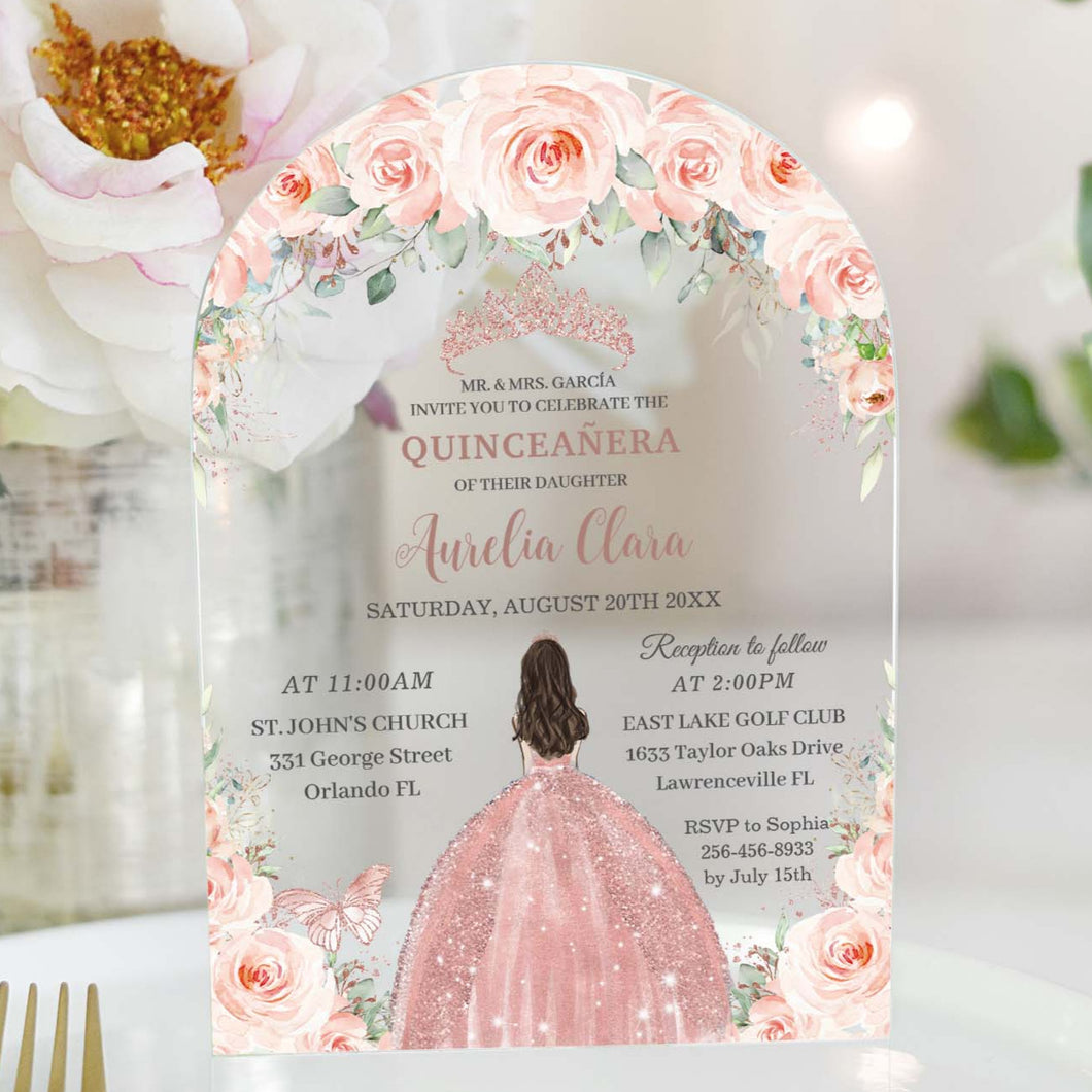 Chic Blush Pink Floral Princess Dress Rose Gold Quinceaera XV Sweet 1 The Happy Cat Studio Chic Blush Pink Floral Princess Dress Rose Gold Quinceaera XV Sweet 1 The Happy Cat Studio