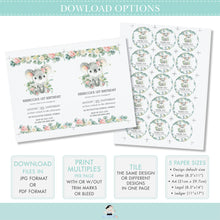Load image into Gallery viewer, Koala Floral Eucalyptus Greenery Favor Tags Editable Template - Digital Printable File - Instant Download - AU2