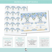 Load image into Gallery viewer, Cute Elephant Blue Floral Boy Baby Shower Birthday 2 Inches Circle Round Labels - Editable Template - Digital Printable File - Instant Download - EP6