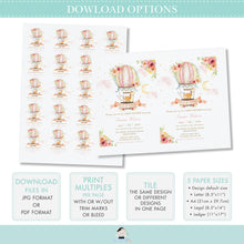 Load image into Gallery viewer, Hot Air Balloon Cute Animals Floral Enclosure Extra Info Details Card Editable Template - Digital Printable File - Instant Download - HB7