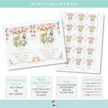 Load image into Gallery viewer, Jungle Animals Pink Floral Greenery Signs Bundle Editable Templates - Digital Printable File - Instant Download - JA6