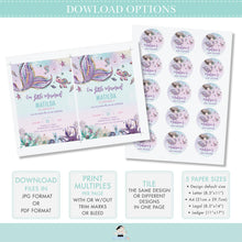 Load image into Gallery viewer, Whimsical Mermaid Tail Under the Sea Mini Champagne Bubbly Tags Baby Shower Editable Template - Digital Printable File - Instant Download - MT2