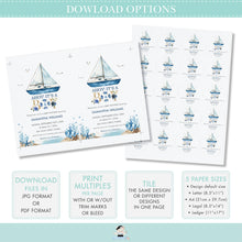 Load image into Gallery viewer, Chic Whale Nautical Ahoy It&#39;s a Boy Baby Shower Invitation, EDITABLE TEMPLATE, Ocean Under Sea Blue Chevron Printable, INSTANT Download, WH2