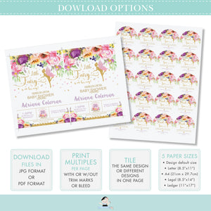 Chic Purple Pink Floral Fairy 2 Inches Round Circle Labels - Editable Template - Digital Printable File - Instant Download - FF2