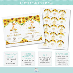 Sunflower Giraffe Books for Baby Baby Shower Birthday Party Extra Info 3"x4" Card - Editable Template - Digital Printable File - Instant Download - GF2