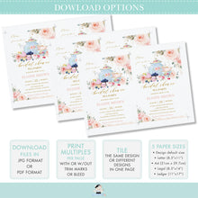 Load image into Gallery viewer, Elegant Blush Floral High Tea Birthday Invitation Any Age, EDITABLE TEMPLATE, Victorian Tea Party Roses Flowers Invite Printable, INSTANT DOWNLOAD, TP5