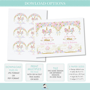 Cute Rainbow Unicorn 5th Birthday Party Invitation Editable Template - Digital Printable File - Instant Download - UB3