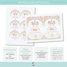 Load image into Gallery viewer, Cute Rainbow Unicorn 1st First Birthday Party Turning One Invitation Editable Template - Digital Printable File - Instant Download - UB3