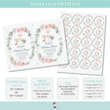 Load image into Gallery viewer, Whimsical Chic Blush Pink Floral Woodland Animals Baby Shower Invitation Printable, EDITABLE TEMPLATE, Cute Deer Bear Fox Rabbit Flowers Evite Digital File WG19