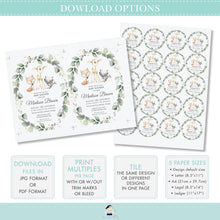 Load image into Gallery viewer, Chic Pastel Soft Greenery Woodland Animals Invitation, EDITABLE TEMPLATE, Boy 1st Birthday Photo Invites Printable, INSTANT Download, WG11