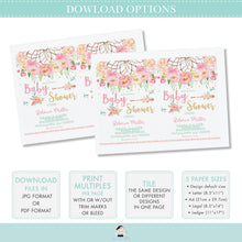 Load image into Gallery viewer, Boho Pink Floral Dreamcatcher Baby Shower Girl Invitation Editable Template - Digital Printable File - Instant Download - BF1