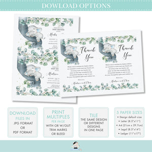 Cute Sleeping Baby Elephant Floral Greenery Round 2 Inches Labels EDITABLE TEMPLATE - Digital Printable Files - Instant Download - EP10