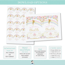 Load image into Gallery viewer, Rainbow Fairy Tabletop Sign Bundle, EDITABLE TEMPLATE, Pink Blue Floral Gold Girl Baby Shower Birthday Printable Signs, INSTANT Download FF5