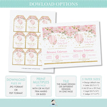 Load image into Gallery viewer, Blush Floral Hot Air Balloon Baby Girl Shower Invitation - Instant EDITABLE TEMPLATE - HB2