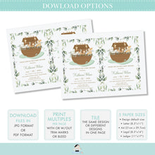 Load image into Gallery viewer, Chic Greenery Noah&#39;s Ark Birthday Party Invitation Editable Template - Digital Printable File Instant Download - NA1