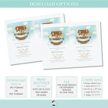 Load image into Gallery viewer, Chic Noah&#39;s Ark Boy Baby Shower Invitation Editable Template - Digital Printable File - Instant Download - NA2