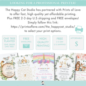 Cute Rainbow Unicorn Birthday Party Invitation Editable Template - Digital Printable File - Instant Download - RU1