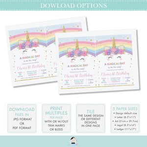 Cute Rainbow Unicorn Birthday Thank You Favor Swing Tags Editable Template - Digital Printable File - Instant Download - RU1