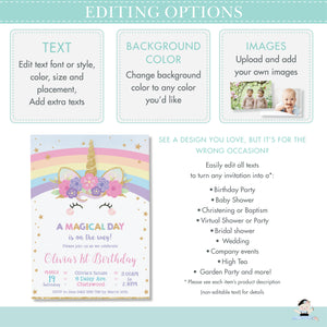 Cute Rainbow Unicorn Birthday Thank You Favor Swing Tags Editable Template - Digital Printable File - Instant Download - RU1