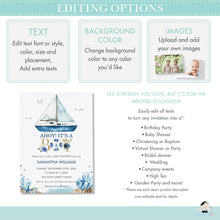 Load image into Gallery viewer, Chic Nautical Boat Ahoy It&#39;s Twin Boys Baby Shower Invitation Editable Template - Digital Printable File - Instant Download - NT2